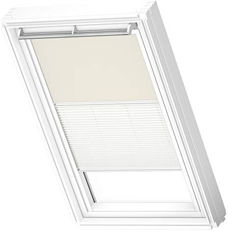 VELUX Original Dachfenster Duo Verdunkelungsrollo für UK08, Hellbeige, mit weißer Führungsschiene