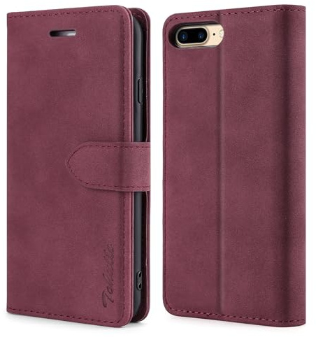 TOHULLE Case for iPhone 7 Plus iPhone 8 Plus, Premium PU Leather Wallet Case with Card Holder Kickstand Magnetic Closure Flip Folio Case Cover Compatible with iPhone 7 Plus/8 Plus - Red