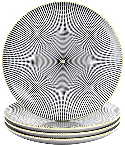 INTIRILIFE 4x piatti in porcellana in Infinito - Nero Bianco con Bianco - Diametro 20.5 cm - Piatto da colazione, piatto da dessert, piatto da portata per insalata, frutta, pasta, dessert e snack