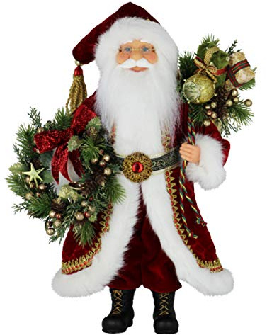 Windy Hill Collection Wreath & Toy Bag 16 Inch Standing Santa Claus Figurine Figure Decoration 161080