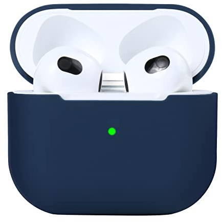 AKABEILA Hülle Kompatibel mit AirPods 3 2021 Case Dünn Silikon Schutzhülle für Air Pod 3 Generation Weiches Leichtgewicht Haut Kabellosem Laden LED Sichtbar Blau