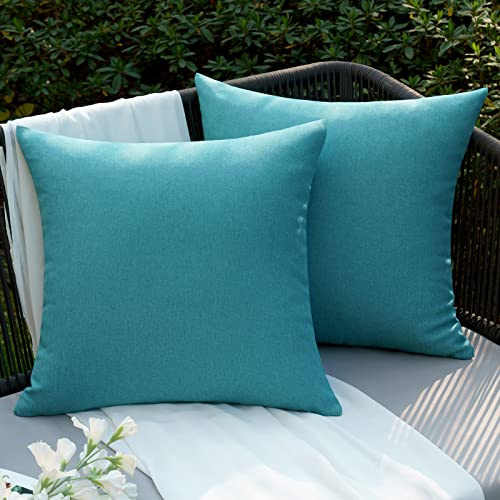 EMEMA Kissenbezug Outdoor Wasserdicht Sofakissen Wasserfest Dekokissen Kissenbezüge Dekorativ Kissen Kissenhülle aus Polyster für Garten Sofa Wohnzimmer Bett 2er Set 40x40 cm Pfauenblau