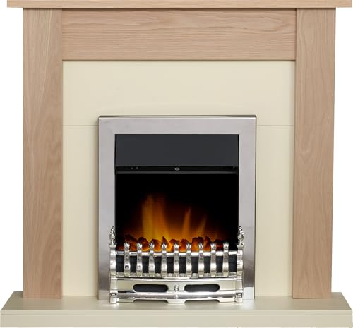 Adam Southwold Fireplace in Oak & Cream with Blenheim Electric Fire in Chrome, 43 Inch