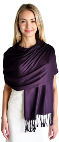 GFM® Pashmina Style Scarf Wrap for Women – Soft Lightweight Ladies Shawl for Wedding, Evening Dress, Bridesmaid & Bridal Wear – 200 x 72 cm - Aubergine Purple - (Pash-B9-AUJMN)