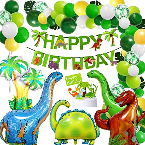 Decorazioni Festa Dinosauri Compleanno, XXL Palloncini Dino Lamina Foil, Kit Arco Palloncini Verde e Striscioni, Decorazioni Torta Dinosauri for Compleanno Bambini Giurassica Festa Nella Giungla
