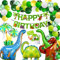 Decoración de Dinosaurios para Cumpleaños, 55x 12 Globos Látex en 5 colores +5x 12 Globos de Confeti Verde + 5x 3D Globos(4 Dino+1 Árbol de Coco)+6x Hojas Palmeras+1 Pancarta + Decoración Tarta Dino