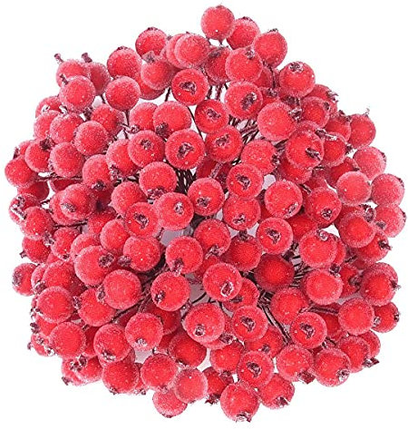 Travelfreely 320 bayas de acebo rojas esmeriladas mini flor de bayas de fruta de Navidad para la decoración del árbol de Navidad