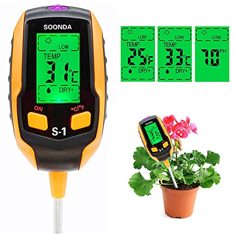 Misuratore del suolo, misuratore di pH, misuratore di umidità digitale 4 in 1, con PH/temperatura/umidità/luce per giardinaggio, prato, agricoltura di piante da interno all'aperto