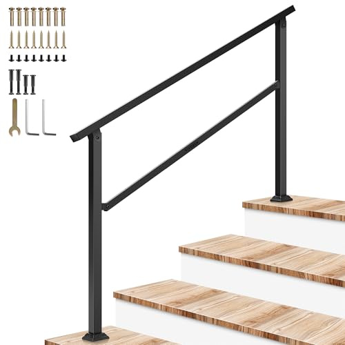 VIVOSUN Outdoor Handrail, 4 Step Stair Handrail, 54 x 36 Fits 1 to 4 Steps, Wrought Mattle Iron Handrail for Concrete Steps, Porch Steps, One-Step Assembly, Black