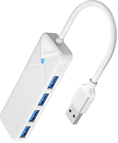GiGimundo USB Hub 3.0, 4 Port USB 3 hub für Laptop, Schnelle Datenübertragung USB Verteiler 3.0 mit LED-Anzeige(15cm Kabel) Kompatibel mit MacBook, PS4, Surface Pro, Flash Drive, Mobile HDD, Weiss