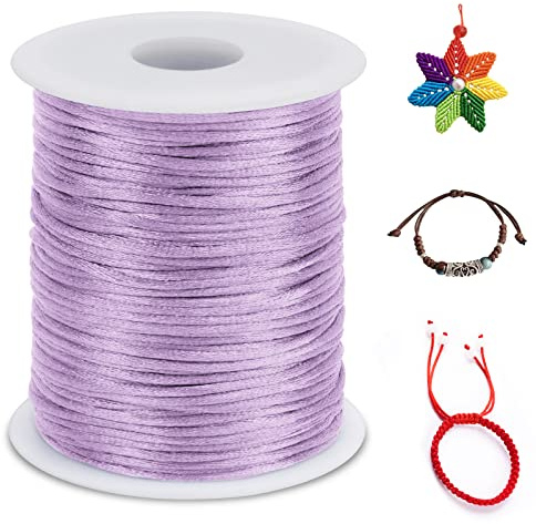 LEREATI Cola de Raton 1.5mm x 100m Cuerda Nylon Cordón de Satén Nailon, Hilo Macrame para Hacer Pulseras, Reborde, Joyería, Anudado Chino (Morado Claro)