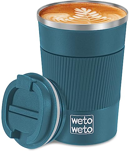 WETOWETO Taza de café aislada de 12 onzas, taza de café de viaje a prueba de derrames, vaso de café de acero inoxidable al vacío, taza de café con tapa, taza térmica portátil