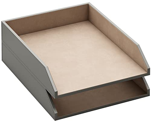 Thipoten Corbeille à courrier empilable, en Cuir, Organiseur de Bureau pour Fournitures de Bureau, Papier, dossiers, Magazines, Organisation de Bureau Parfaite pour Le Bureau (Gris)