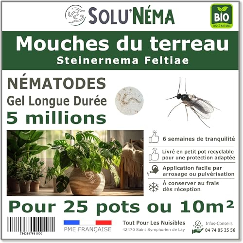 SOLUNEMA - Nématodes SF Contre Les Mouches du Terreau 5 millions - Formulation Gel Longue Durée pour traiter de 20 à 25 pots - Traitement biologique et efficace - efficacé redoutable