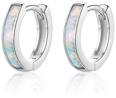 CERSLIMO Opal Ohrringe Orange/Weiß/Blau/Pink/Grün Opal Creolen Silber 925 10mm Schmuck Geschenke für Damen Frauen Mädchen