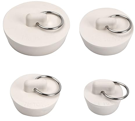 4 Tapones de Goma con Colgador, Tapones de Desagüe Universales para Fregadero de Cocina, Lavabo y Bañera, Tapones de Goma para Bañera y Lavabo