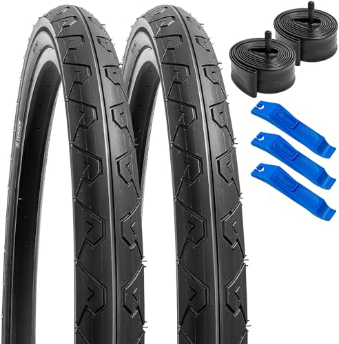 YunSCM 2er-Pack 26 Zoll Reifen 26x2.10 Mantel 54-559 Plus 2er-Pack 26 Zoll Schlauch AV32mm Ventil kompatibel Rennrad 26x2.10 26x2.125 57-559 Fahrradreifen und Schlauch