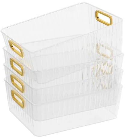 Joyeen 4-pack Clear Kitchen Pantry Bins, Fridge Storage Organizer Bin, 28.5 x 22 x 10.6 cm