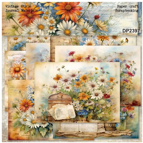 ZAKHSE Designpapier 24 Blätter Bunte Gänseblümchen Motivepapier, Papiergröße 14,5x21cm, Einseitig Scrapbook Papier Bastelpapier, 8 Designs, Gemustert Dekopapier für Kartengestaltung Sammelalbum