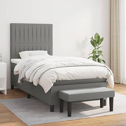Festnight Boxspringbett 80x200 Einzelbett mit Matratze Bettbank Polsterbett Bettrahmen Bett mit Kopfteil Verstellbar Bettgestell mit Lattenroste Boxspringbetten Stoff Dunkelgrau