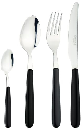 Grunwerg Greenworks Juego de cubiertos de 24 piezas en caja, plástico reciclado, ecológico, negro horno
