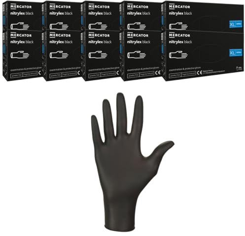 HansaGT Medical 1000 Stück Nitrilhandschuhe puderfrei, Handschuhe Einweg latexfrei, strapazierfähige reißfeste Gummihandschuhe, Einweghandschuhe für Kochen, Reinigen (Schwarz, 1000 Stück XL)