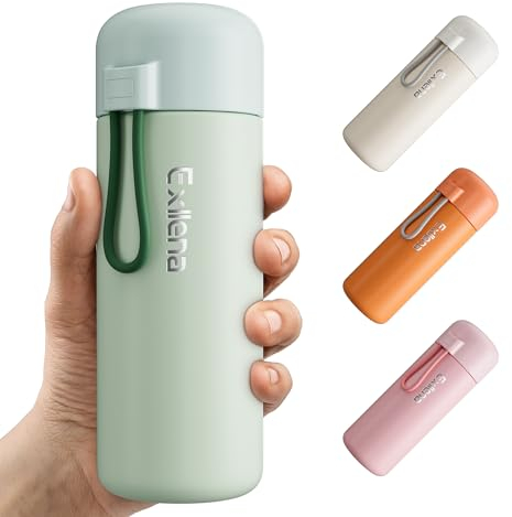Exllena Small Flask 400ml Made of 304 Stainless Steel, Double Wall Vacuum Insulation for Hot&Cold Drinks, Small Drinks Bottle with Carry Handle - 100% Leakproof(Mint)