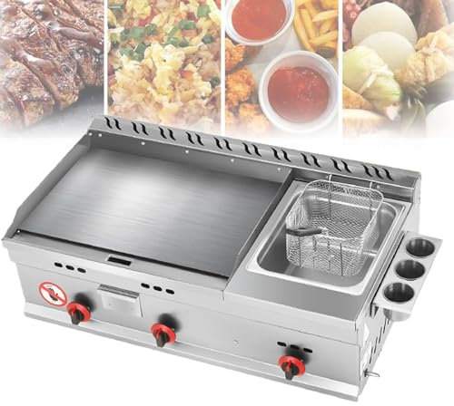 Plancha De Gas De Acero Inoxidable De Escritorio, Freidora Comercial Con Temperatura Ajustable, Freidora Todo En Uno Desmontable Para Cocina De Catering Al Aire Libre