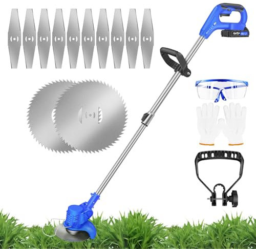 Metal Blade Cordless Strimmer Lightweight Grass Trimmers With 10 Metal Blades, 2 Saw Disc, 1500mAh Battery, 15cm Cutting Diameter, Adjustable Height and Cutting Head, For Lawn Garden