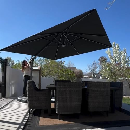 PURPLE LEAF Sombrilla Terraza Exterior con Luz LED 3 x 3 m con Base, Sombrilla Jardin con Tejido Protector UV 50+, Inclinación Bidireccional, Rotación de 360° y 5 Ajustes de Altura, Gris | Iluminación suave y cómoda, reclinable en ambos lados, UPF 50+, 5 niveles de inclinación, sombrilla de jardín al aire libre
