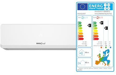 Climatizzatore Digiquest Inverter serie V4 | CLIMA00056 9000 BTU| R-32 | Wi-Fi | Classe A++/A+ | I FEEL | Timer | Funzione TURBO | Flusso d'aria 3D | Auto Restart | Modalità Notte | SEER 6,1| SCOP 5,1