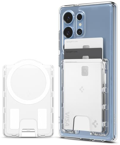 Spigen Ultra Hybrid MagFit Magnetisk Korthållare 3-Kort Kompatibel med Magnetfodral Designad för Samsung Galaxy S26,S26+,S26 Ultra, S25 Serie och Z Fold 7 - Kristallklar