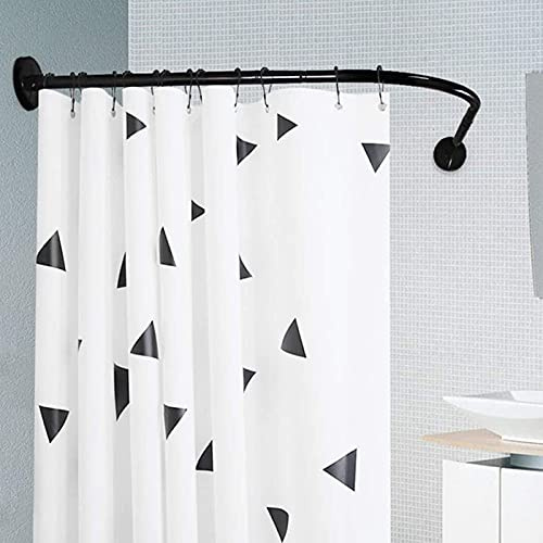 ZJHESXV Varilla Curva para Cortina De Ducha Barra De Ducha Ajustable Tensión del Riel Sin Taladrar Postes De Riel De Cortina En Forma De L Extensibles Sin Óxido para Baño, Negro,70~95×70~95cm