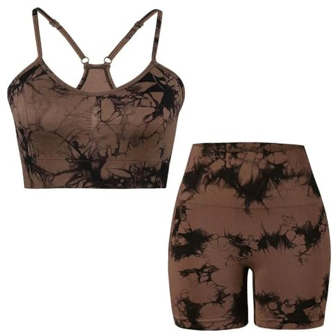 ZBDZSW Ensemble de Yoga 2/3 pièces Tie Dye sans Couture pour Femme, Tenue de Sport élastique, de Gymnastique, de Fitness, de Course à Pied en Plein air