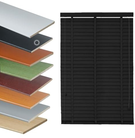 Custom Window Blinds Wooden Venetian Blinds for indoor windows 50mm Slats Darkening Shades Horizontal Blind for Bedroom Bathroom Living Room(Black)