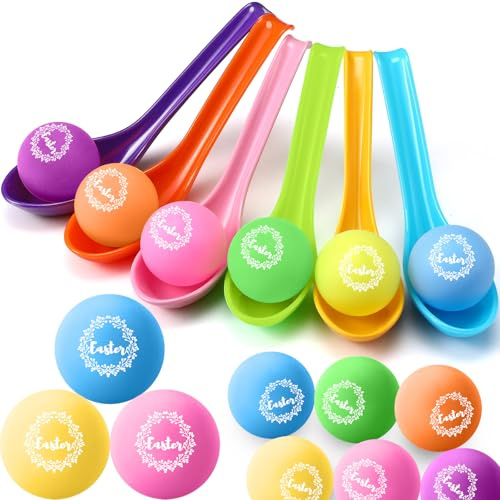 JellyArch 48 Pcs Easter Egg Spoon Race Game Sets for Kids, Easter Game Spoon Relay Race Toy Set for Family Activity Indoor Outdoor Holiday Decorations Party Favors Birthday Supplies(Wreath)