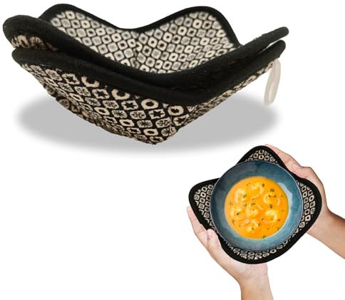 ULVEOL Set of 2 Microwave Bowl 4x7x7 Inch Polyester Cloth Hot Pads with Black and White Color - Holder Microwavable Pot for Food - Ramen Soup or Pot Cozy - Multipurpose Heat Resistant Plate Holders