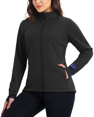 33,000ft Women's Cycling Jacket Ladies Waterproof Softshell Jacket Fleece lined jacket Windproof Running Jacket Reflective Autumn/Winter Cycling Jacket Black L