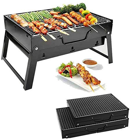 Barbecue Portable pour 1 à 6 Personnes, Petit Format, au Charbon de Bois, pour Table de Bureau, Camping, Pique-Nique, fête dans Le Jardin, ustensile de Barbecue, Noir/Noir/Taille S (Noir L)