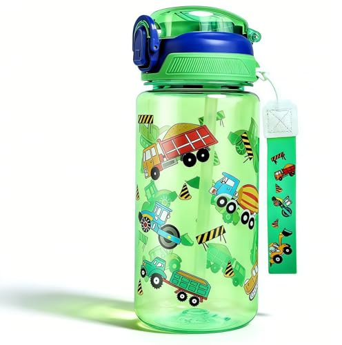 MHwan Gourde Enfant, 600 Ml, Robuste, Incassable, Anti Fuite, Sans BPA, Ouverture par Simple Pression, Facile à Nettoyer, avec Paille, Idéale pour l'École et l'Extérieur