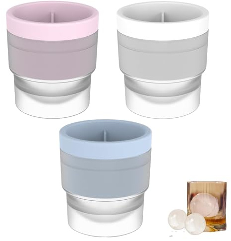 3 Pack Ice Ball Moulds with Lid - Silicone Ice Sphere Maker for Whisky & Cocktails, 2.4 Inch Large Round Ice Cube Trays, Leakproof & Stackable for Freezer