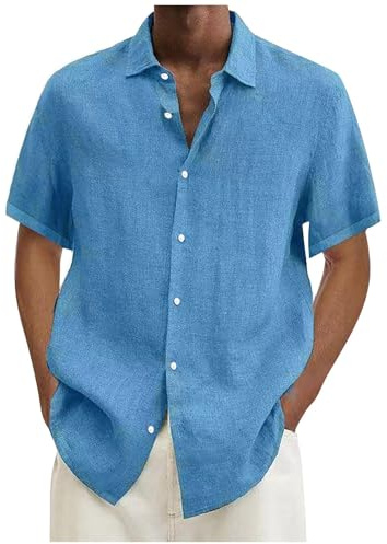 Generisch Leinenhemd Herren Einfarbig Kurzarm Sommerhemd Hemden Langarm Strandbluse Button-Down Arbeitshemd Fischerhemd Hemd Weiß Leoparden Leichtes In Weiss Hawaihemd Hellblaues Sommer Outfit Men