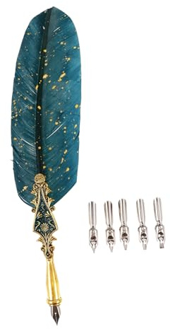 FUNOMOCYA Vintage Schreibfeder Set mit Teiligem Quill Pen Kit Praktische Schreibfeder mit Ersatzspitzen Komfortabler Federhalter für Kalligraphisches Schreiben und Dekoratives Tintenfass