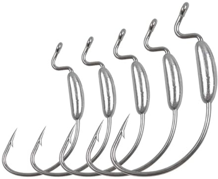 25 pezzi di ami piombati con testine piombate, ami a manovella con ampio spazio, ami da pesca offset anti-erbacce for la pesca al black bass Amo