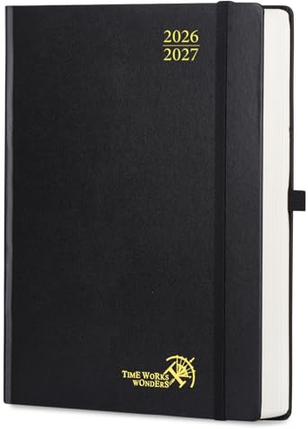 POPRUN Tagesplaner 2026 2027 Hardcover ca.A4(21 x 29,7cm) Aug.2026-Jul.2027 | Tageskalender 1 Tag 1 Seite,(Montag - Sonntag),Terminplaner,mit Stiftschlaufe(Schwarz)