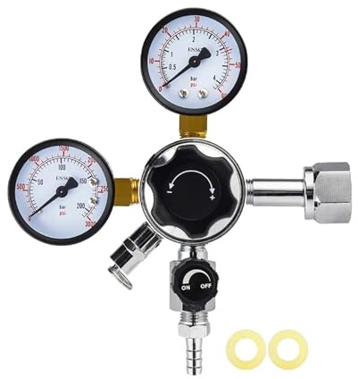 co2 Regulator, W21.8 Co2 Regulator,Homebrew Keg Kegerator 3000PSI Pressure Dual Guage with Safety Relief Valve,for kegerator(CGA320)