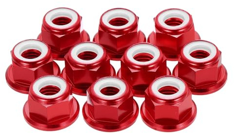QUARKZMAN 10 Stk Kontermutter Flansch Sechskantmutter Nylon Sicherung Rot | Verzahnt, M8 Steigung 1,25mm, Aluminiumlegierung, Für RC Drohne Quadrocopter Motor Prop Adapter FPV Teile