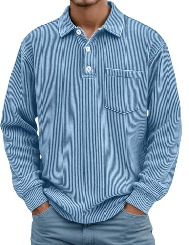 Zanisouta Jersey para hombre, polo de invierno, elegante, vintage, jersey de invierno con cuello, camiseta de manga larga, polo de negocios, camiseta gruesa con botones, sin capucha, jersey de punto