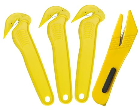 4 Pcs Yellow Box Cutter, Duty Box Opener for Warehouse Packaging, Sharp Cardboard Cutter Utility Knife for Shrink Film, Bubble Wrap & Plastic,