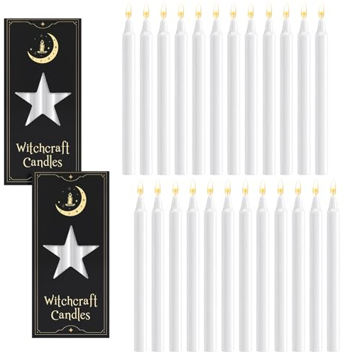 24 Pack White Candles 6.3 Spell Chime Candles Burning for Up to 90 Minutes | Paraffin Wax Unscented Mini Taper Candle for Dinner Home Decor Rituals Magic Witchcraft Wiccan Altar Prayer Meditation Party